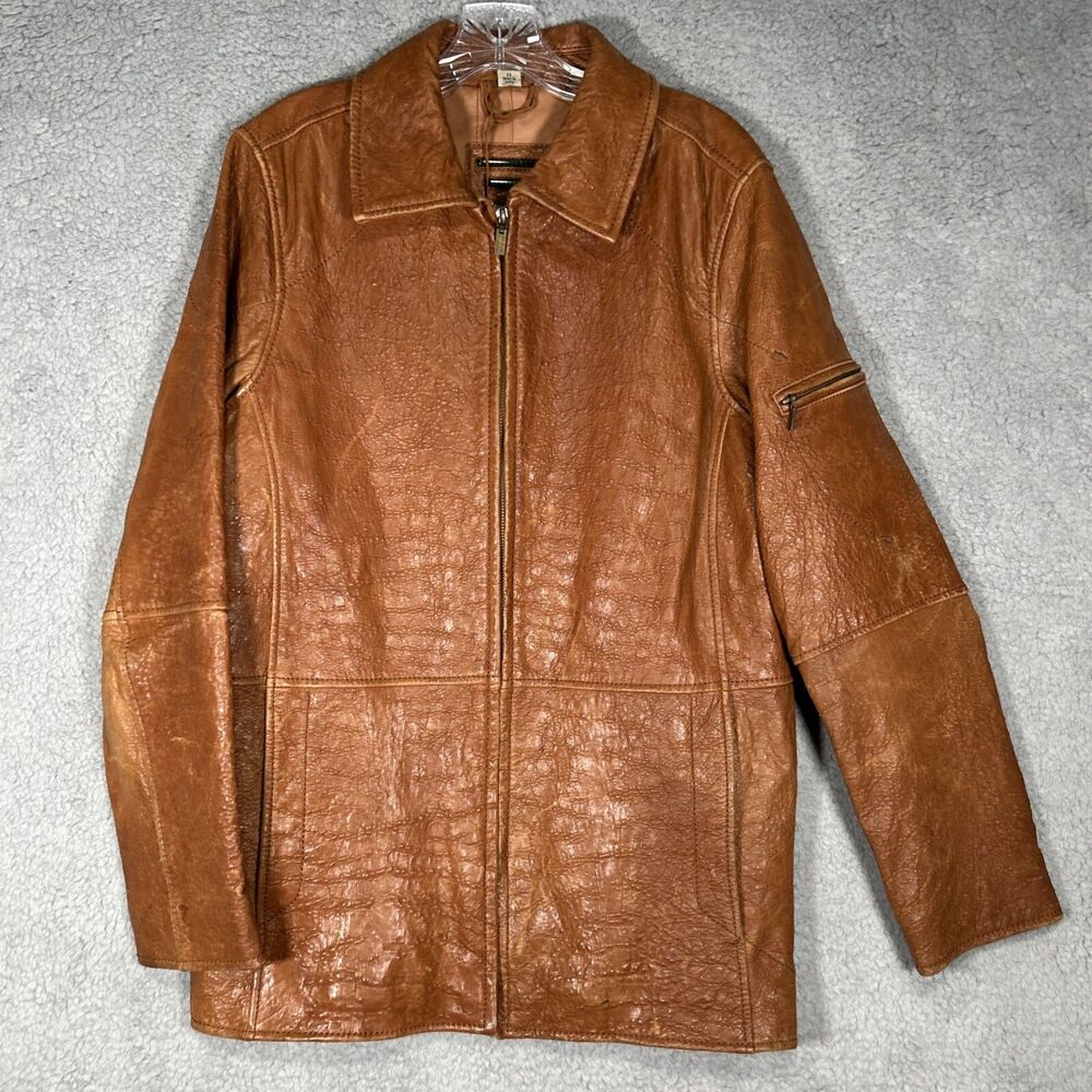 Robert Comstock Vertical Distressed All Leather Coat Men’s Small *Stain*